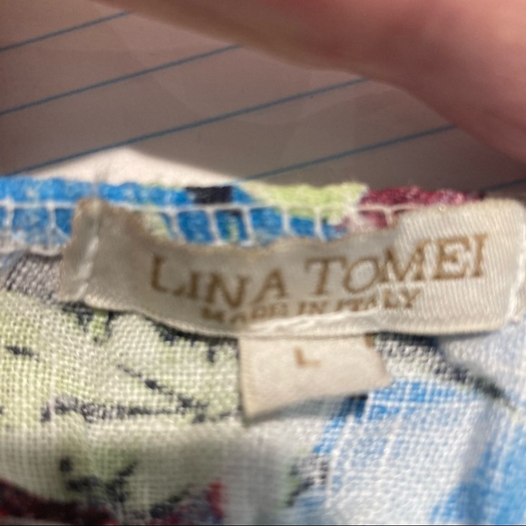 LINA TOMEI Sz L 100% Linen Floral Adjustable Straps Dress Made in  Italy - Picture 10 of 13